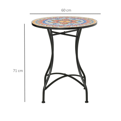 Garden Table Ø60 cm, Weatherproof Metal Patio Table, Outdoor Dining Table, Camping Side Table, Round Patio Table for Garden Terrace Balcony Red+Blue+White