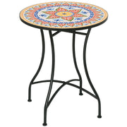 Garden Table Ø60 cm, Weatherproof Metal Patio Table, Outdoor Dining Table, Camping Side Table, Round Patio Table for Garden Terrace Balcony Red+Blue+White