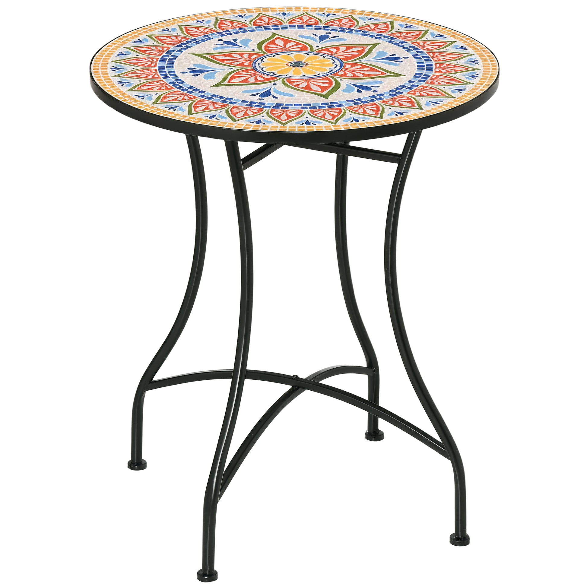 Garden Table Ø60 cm, Weatherproof Metal Patio Table, Outdoor Dining Table, Camping Side Table, Round Patio Table for Garden Terrace Balcony Red+Blue+White