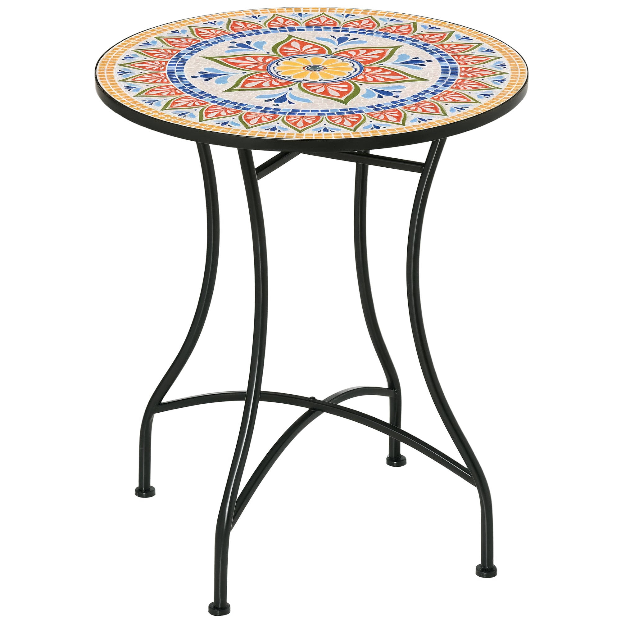 Garden Table Ø60 cm, Weatherproof Metal Patio Table, Outdoor Dining Table, Camping Side Table, Round Patio Table for Garden Terrace Balcony Red+Blue+White