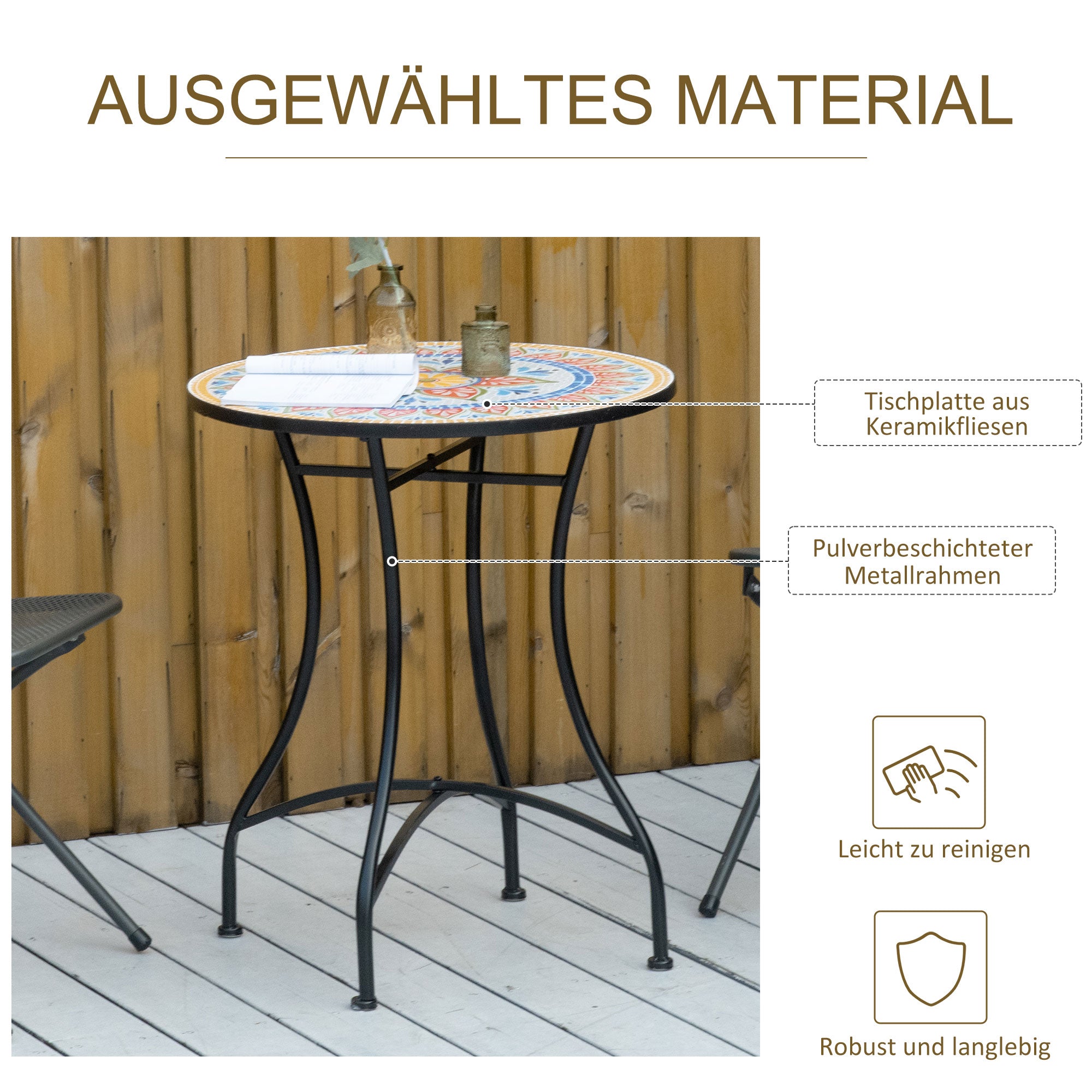 Garden Table Ø60 cm, Weatherproof Metal Patio Table, Outdoor Dining Table, Camping Side Table, Round Patio Table for Garden Terrace Balcony Red+Blue+White