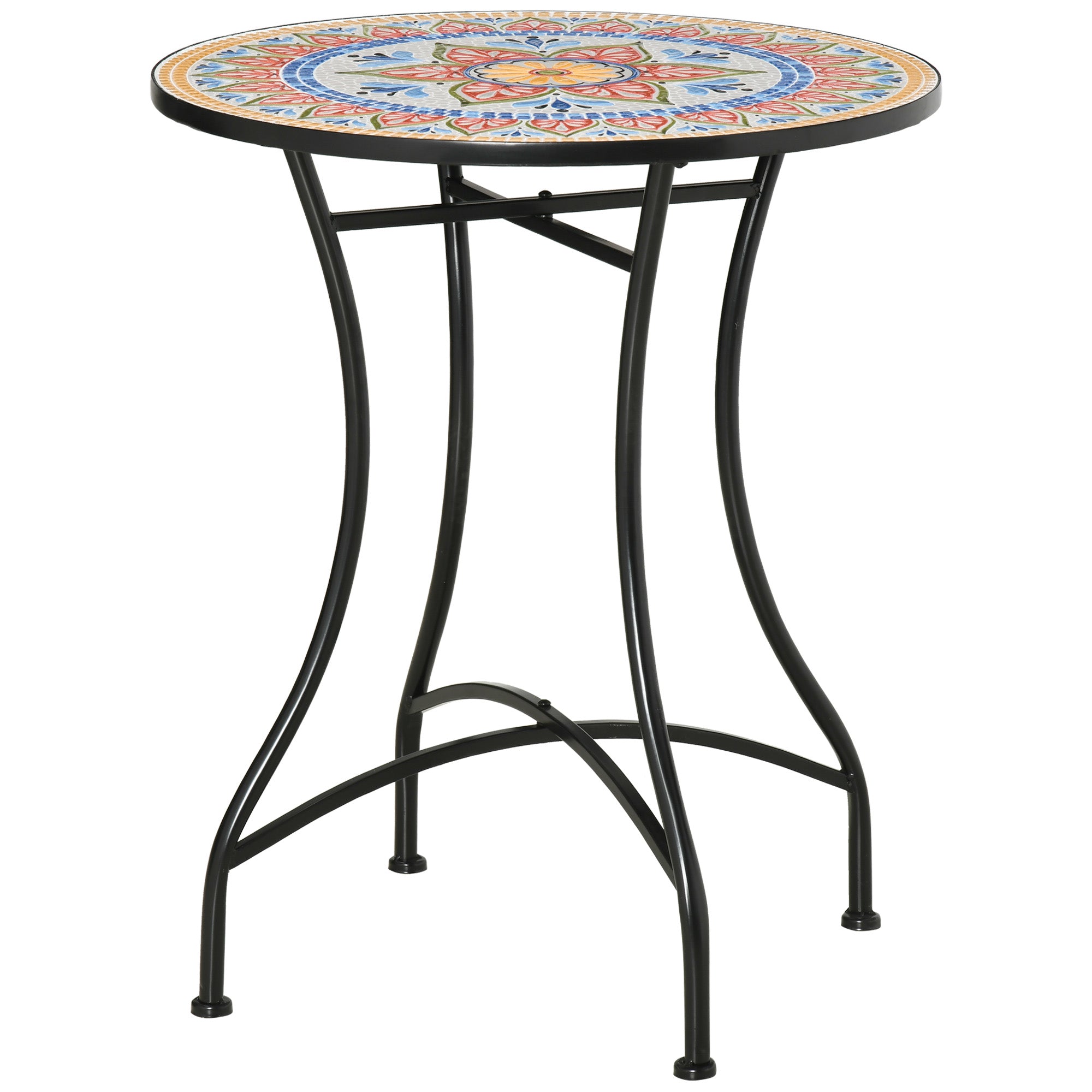 Garden Table Ø60 cm, Weatherproof Metal Patio Table, Outdoor Dining Table, Camping Side Table, Round Patio Table for Garden Terrace Balcony Red+Blue+White