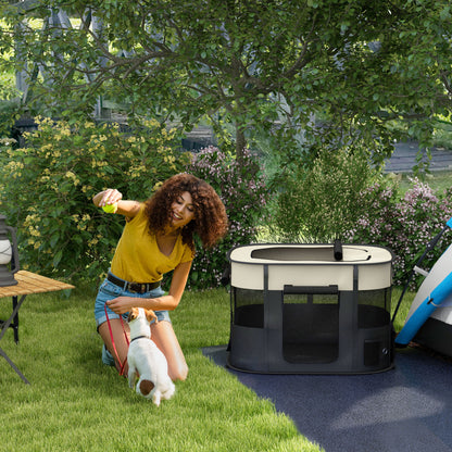 Oxford Fabric Dog Pen, Puppy Playpen, Outdoor Pet Enclosure, with Storage Pockets, Foldable Dog Playpen, 94 x 74 x 60 cm, Cream White and Black