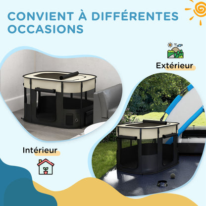 Oxford Fabric Dog Pen, Puppy Playpen, Outdoor Pet Enclosure, with Storage Pockets, Foldable Dog Playpen, 94 x 74 x 60 cm, Cream White and Black