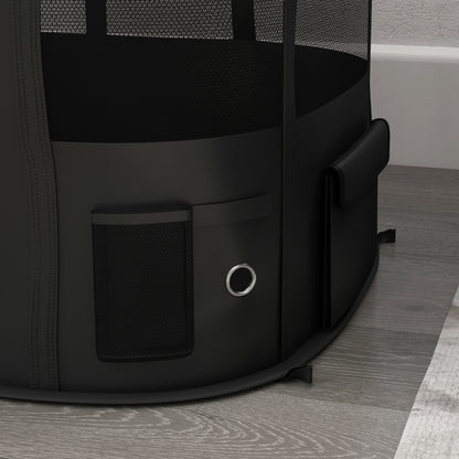 Oxford Fabric Dog Pen, Puppy Playpen, Outdoor Pet Enclosure, with Storage Pockets, Foldable Dog Playpen, 94 x 74 x 60 cm, Cream White and Black