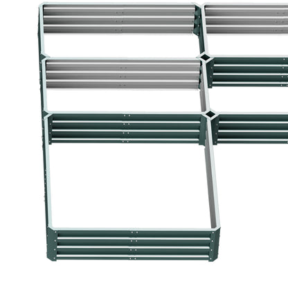 Modular Steel Garden Square Vegetable Planter Box Set of 5 Planters for Vegetables, Plants, Flowers, Dim. 245L x 242W x 31H cm Green