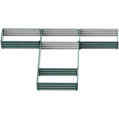 Modular Steel Garden Square Vegetable Planter Box Set of 5 Planters for Vegetables, Plants, Flowers, Dim. 245L x 242W x 31H cm Green