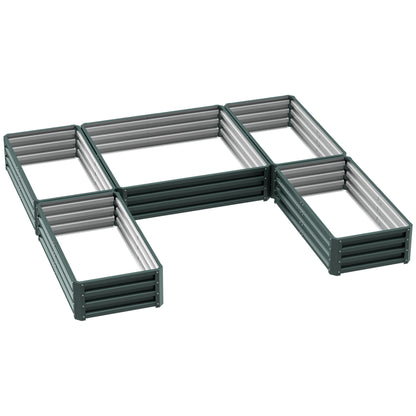 Modular Steel Garden Square Vegetable Planter Box Set of 5 Planters for Vegetables, Plants, Flowers, Dim. 245L x 242W x 31H cm Green