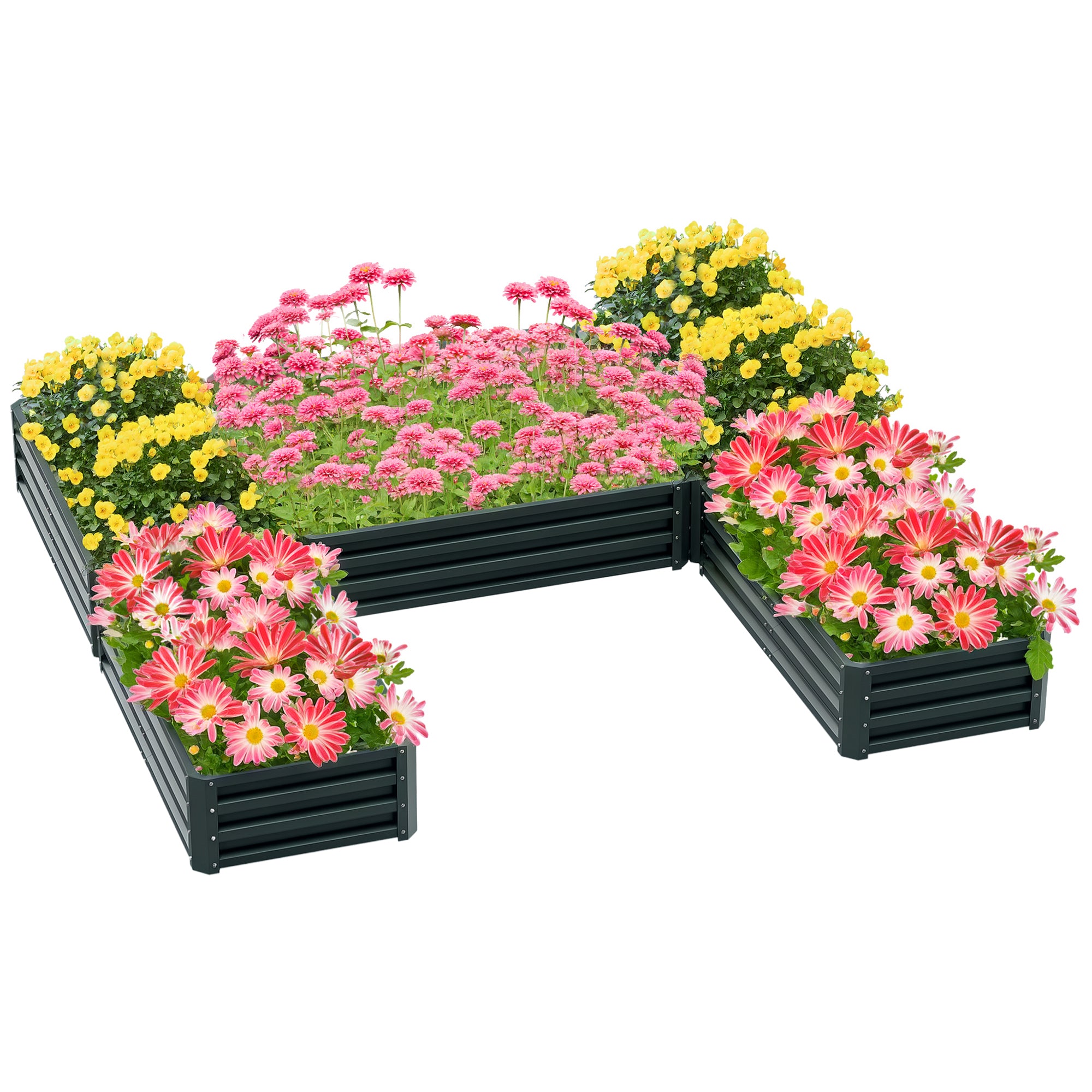 Modular Steel Garden Square Vegetable Planter Box Set of 5 Planters for Vegetables, Plants, Flowers, Dim. 245L x 242W x 31H cm Green