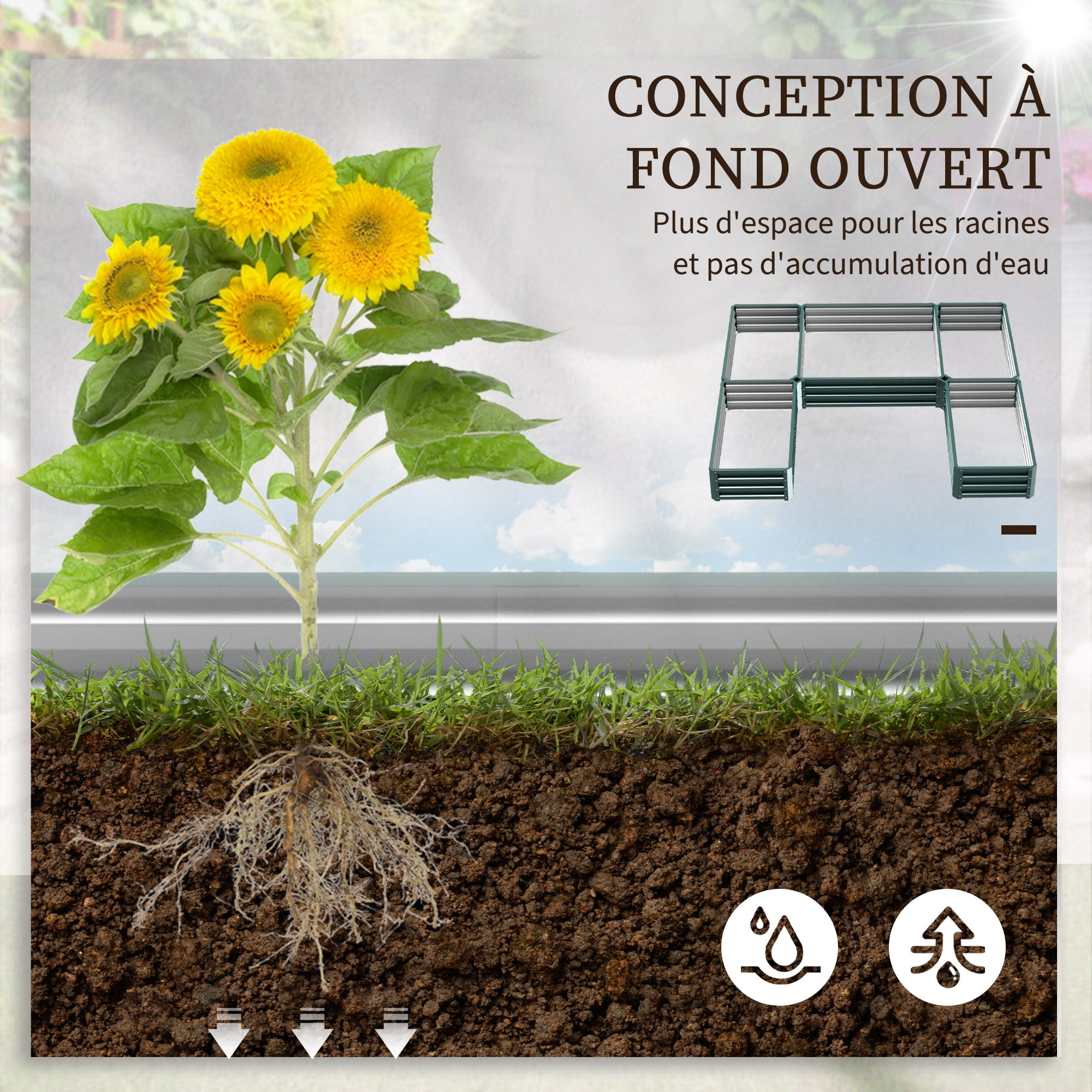 Modular Steel Garden Square Vegetable Planter Box Set of 5 Planters for Vegetables, Plants, Flowers, Dim. 245L x 242W x 31H cm Green