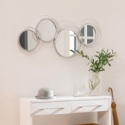 4-Piece Mirror Set for Wall Decoration, Wall Decor with 4 Round Mirrors, Living Room Decor, Wall Mirror, Hallway Mirror, Wall Art for Living Room, Bedroom, Metal, Silver