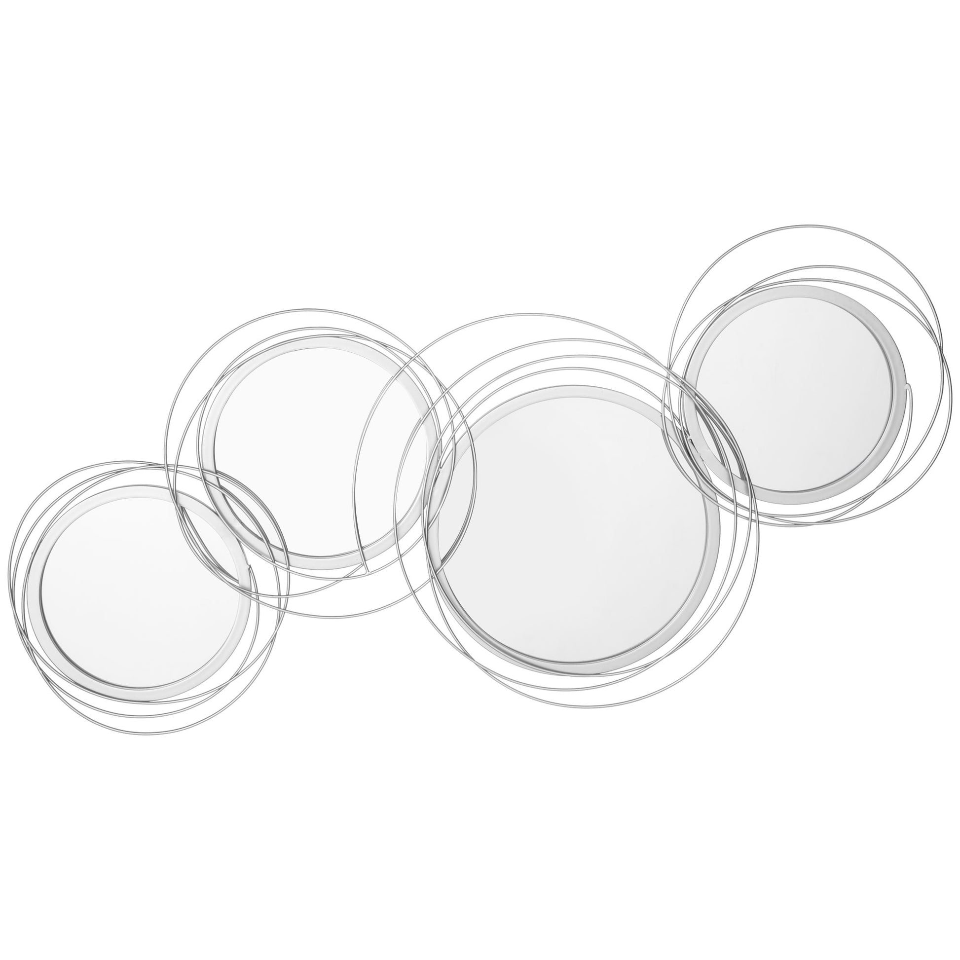 4-Piece Mirror Set for Wall Decoration, Wall Decor with 4 Round Mirrors, Living Room Decor, Wall Mirror, Hallway Mirror, Wall Art for Living Room, Bedroom, Metal, Silver