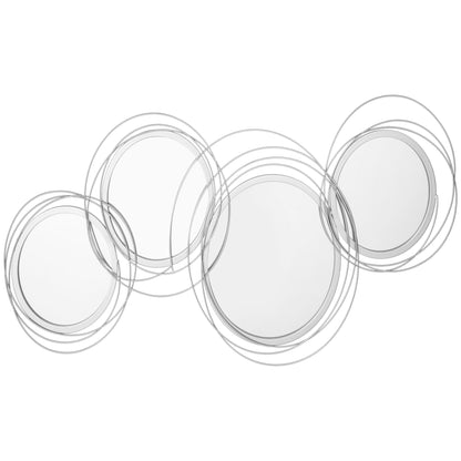 4-Piece Mirror Set for Wall Decoration, Wall Decor with 4 Round Mirrors, Living Room Decor, Wall Mirror, Hallway Mirror, Wall Art for Living Room, Bedroom, Metal, Silver