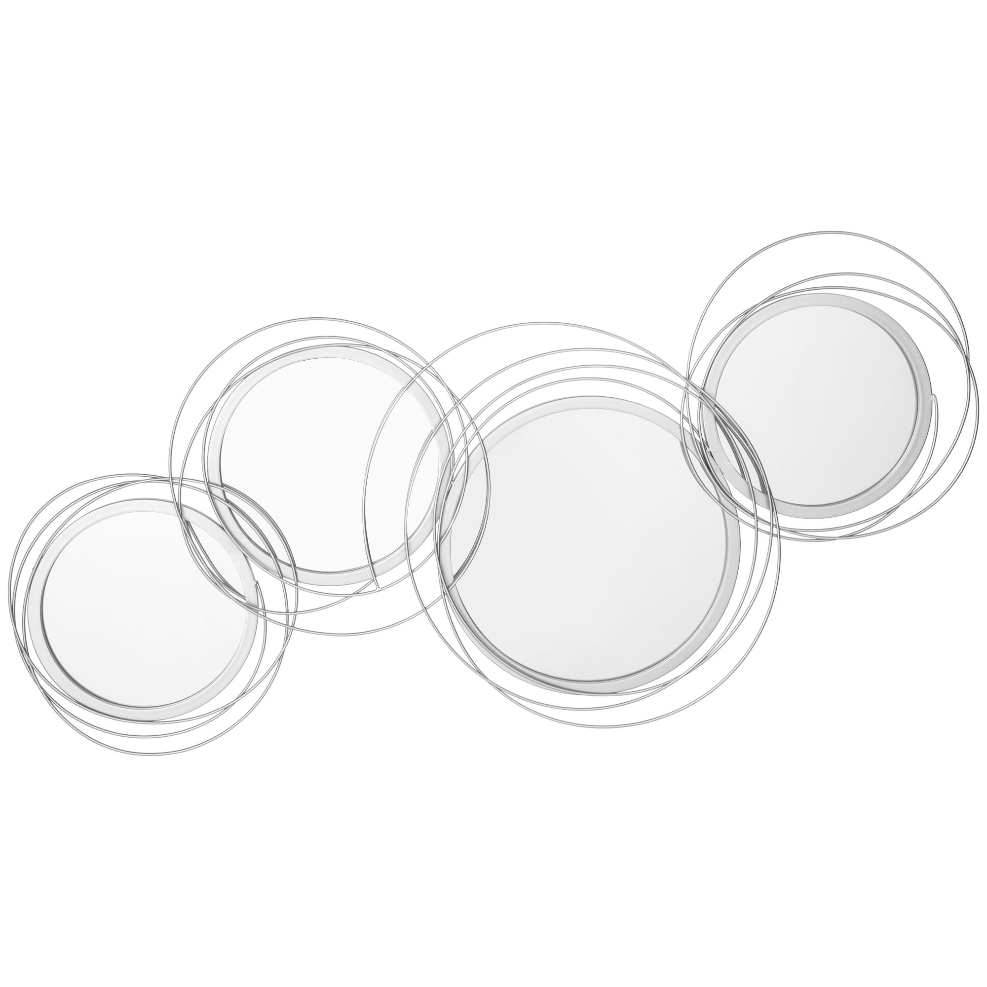 4-Piece Mirror Set for Wall Decoration, Wall Decor with 4 Round Mirrors, Living Room Decor, Wall Mirror, Hallway Mirror, Wall Art for Living Room, Bedroom, Metal, Silver