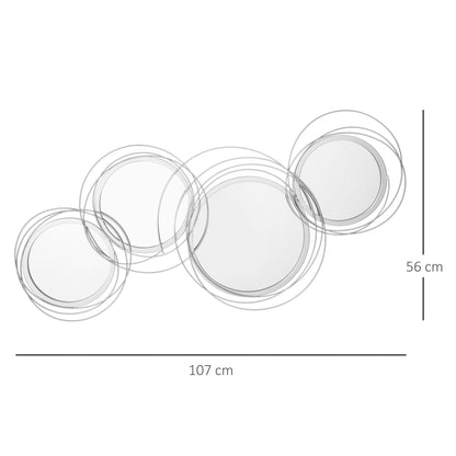 4-Piece Mirror Set for Wall Decoration, Wall Decor with 4 Round Mirrors, Living Room Decor, Wall Mirror, Hallway Mirror, Wall Art for Living Room, Bedroom, Metal, Silver