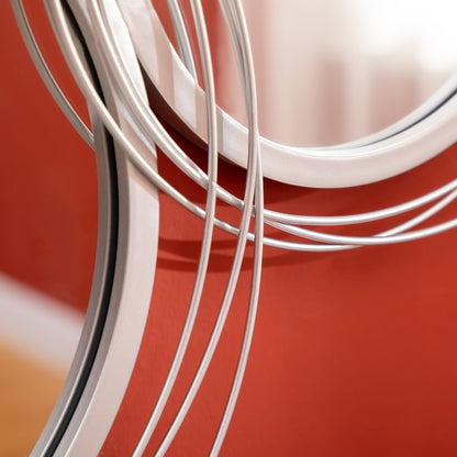 4-Piece Mirror Set for Wall Decoration, Wall Decor with 4 Round Mirrors, Living Room Decor, Wall Mirror, Hallway Mirror, Wall Art for Living Room, Bedroom, Metal, Silver