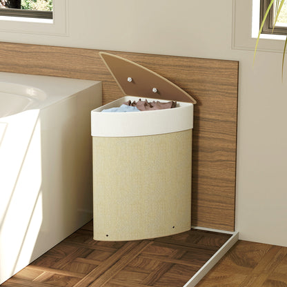 Bamboo Laundry Hamper 55 L – Triangle Corner Design with Removable Washable Liner, Lid & Handle, 35 x 35 x 60 cm (13.8 x 13.8 x 23.6 in), Natural