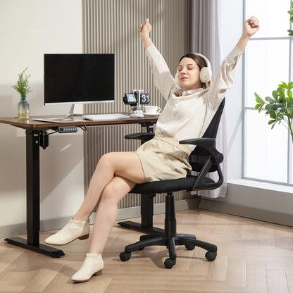 Ergonomic Mesh Office Chair with Flip-Up Arms, Lumbar Support, Height Adjustable Tilt Swivel — Black