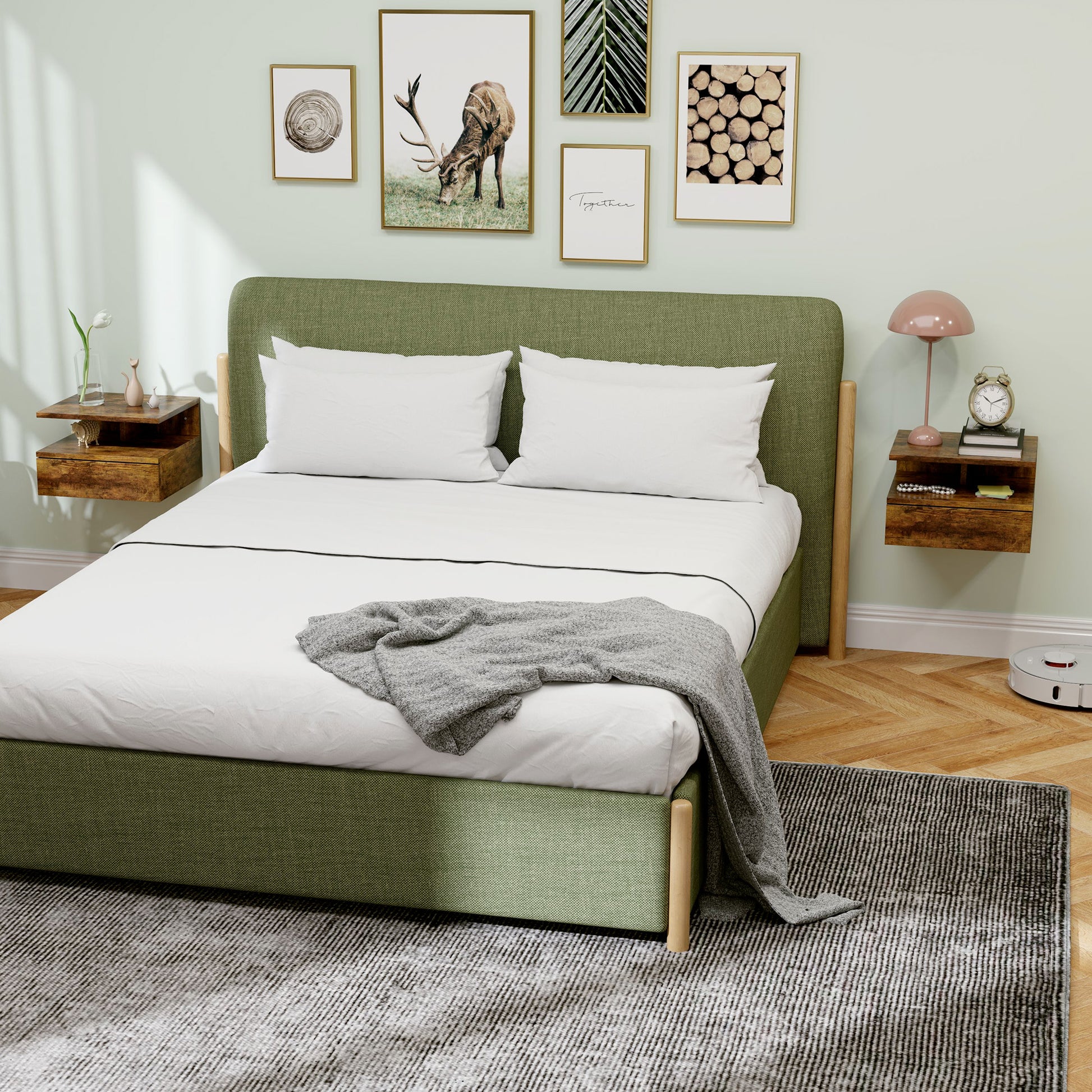 Set of 2 Wall-Mounted Bedroom Bedside Tables, Modern Bedside Tables, with Drawer and Top Shelf in Wood, 35x32x22.5cm, Rustic Brown