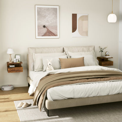 Set of 2 Wall-Mounted Bedroom Bedside Tables, Modern Bedside Tables, with Drawer and Top Shelf in Wood, 35x32x22.5cm, Rustic Brown