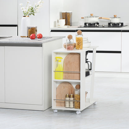 Wooden Kitchen Cart with 2 Open Shelves, Cart with Lockable Wheels, 60x38x77cm, White