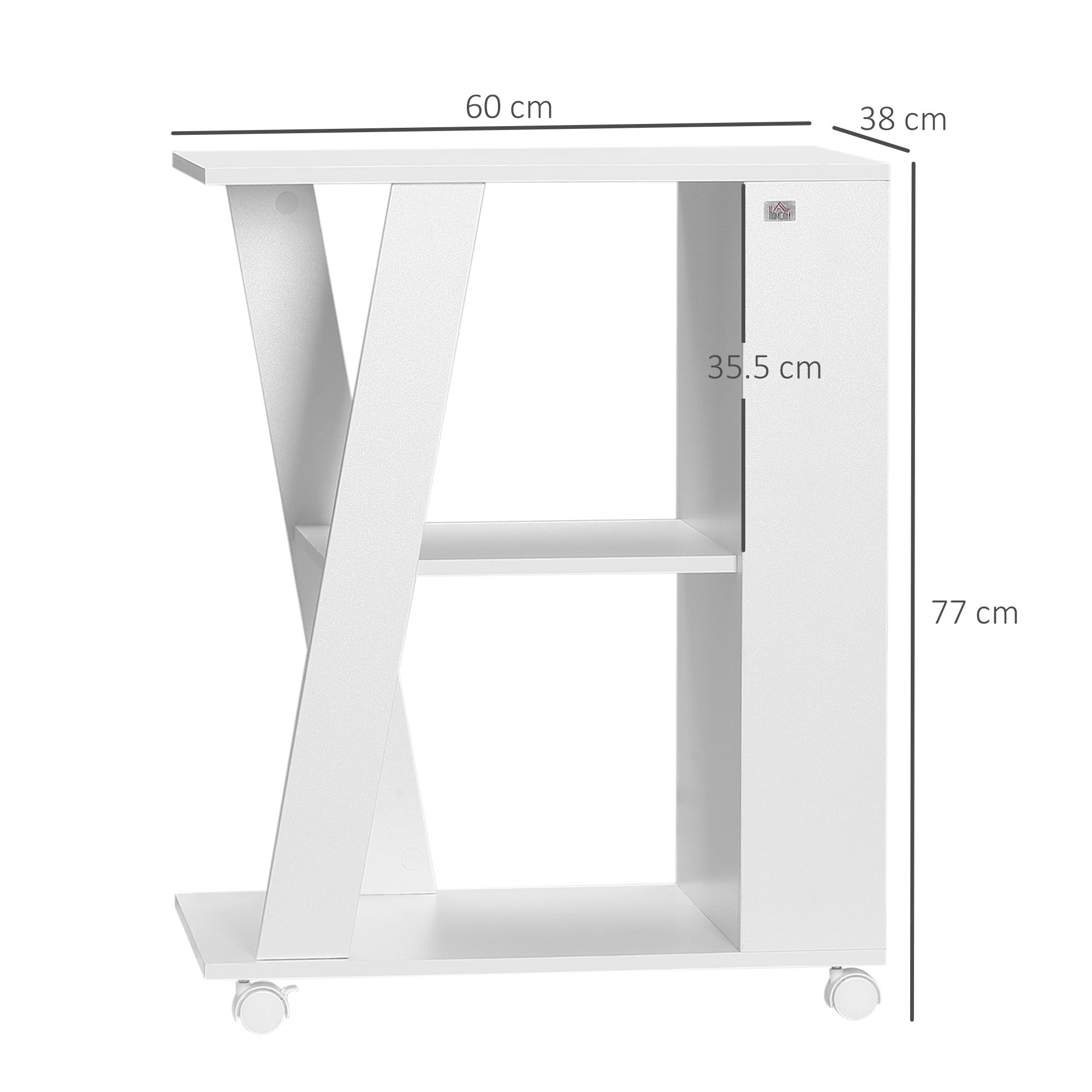 Wooden Kitchen Cart with 2 Open Shelves, Cart with Lockable Wheels, 60x38x77cm, White