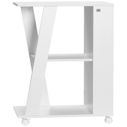 Wooden Kitchen Cart with 2 Open Shelves, Cart with Lockable Wheels, 60x38x77cm, White