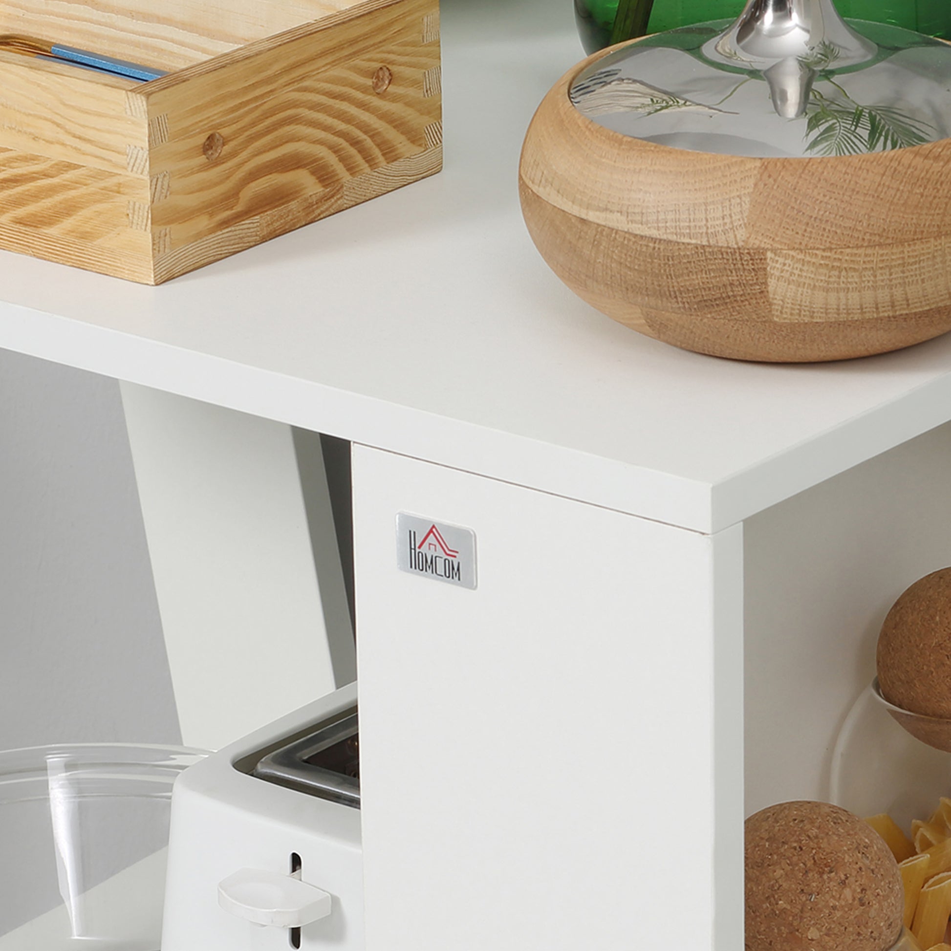 Wooden Kitchen Cart with 2 Open Shelves, Cart with Lockable Wheels, 60x38x77cm, White