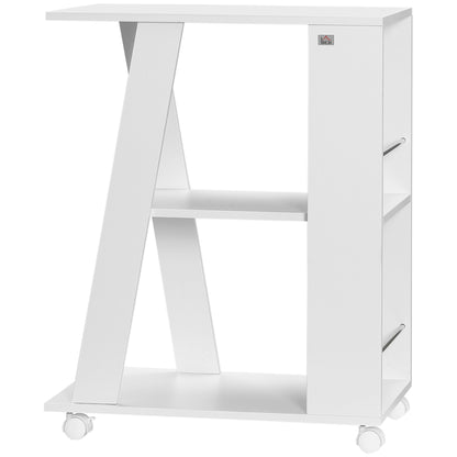 Wooden Kitchen Cart with 2 Open Shelves, Cart with Lockable Wheels, 60x38x77cm, White