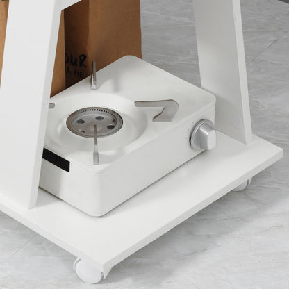 Wooden Kitchen Cart with 2 Open Shelves, Cart with Lockable Wheels, 60x38x77cm, White