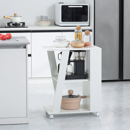 Wooden Kitchen Cart with 2 Open Shelves, Cart with Lockable Wheels, 60x38x77cm, White