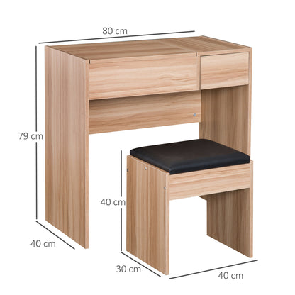 Makeup Vanity with Stool Makeup Table with Flip Top Mirror and Storage Boxes 80x40x79 cm and 40x30x40 cm Natural