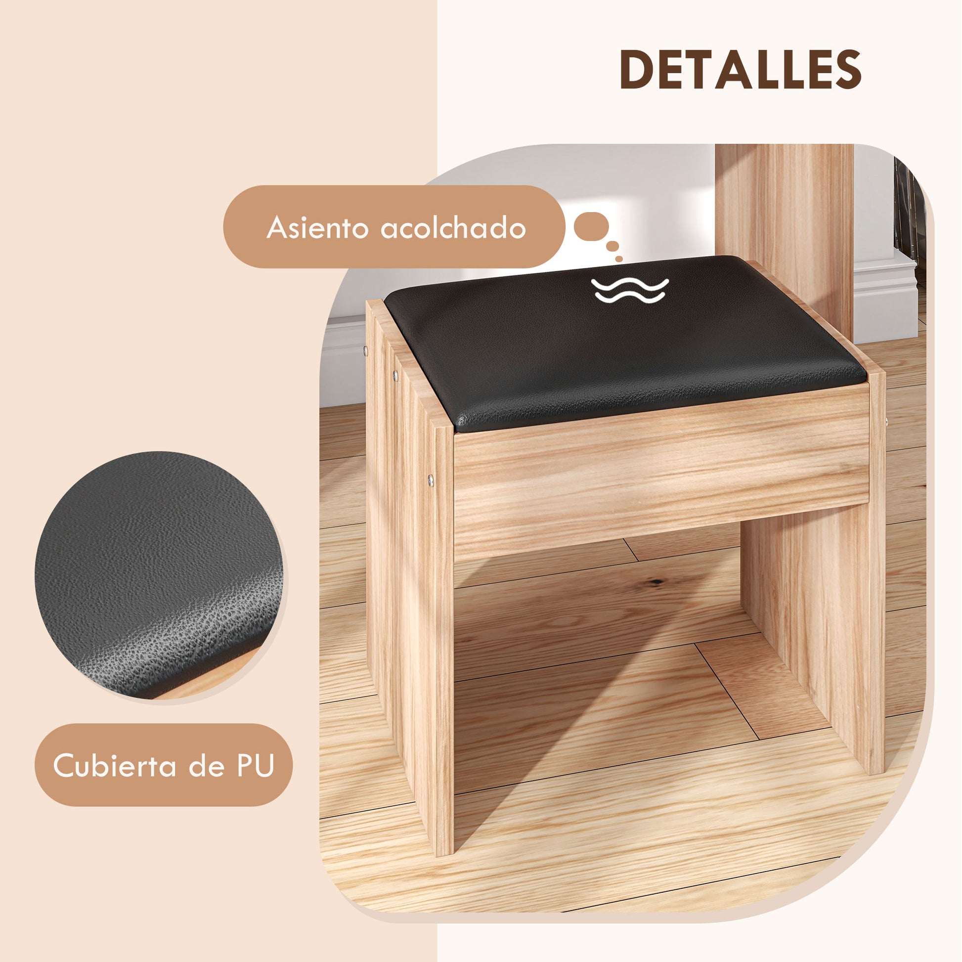 Makeup Vanity with Stool Makeup Table with Flip Top Mirror and Storage Boxes 80x40x79 cm and 40x30x40 cm Natural