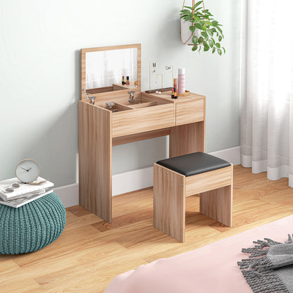 Makeup Vanity with Stool Makeup Table with Flip Top Mirror and Storage Boxes 80x40x79 cm and 40x30x40 cm Natural