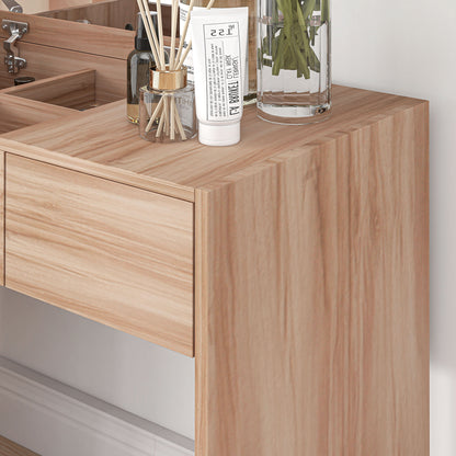 Makeup Vanity with Stool Makeup Table with Flip Top Mirror and Storage Boxes 80x40x79 cm and 40x30x40 cm Natural