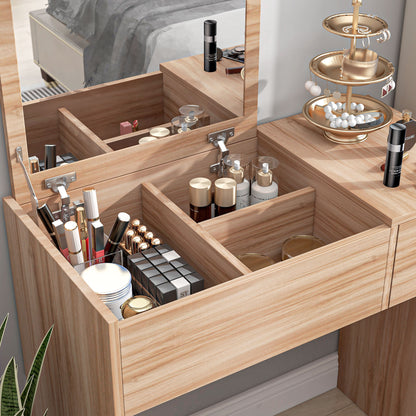 Makeup Vanity with Stool Makeup Table with Flip Top Mirror and Storage Boxes 80x40x79 cm and 40x30x40 cm Natural