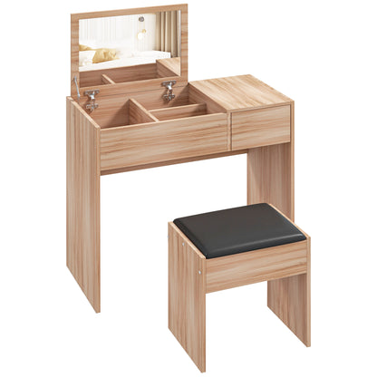 Makeup Vanity with Stool Makeup Table with Flip Top Mirror and Storage Boxes 80x40x79 cm and 40x30x40 cm Natural