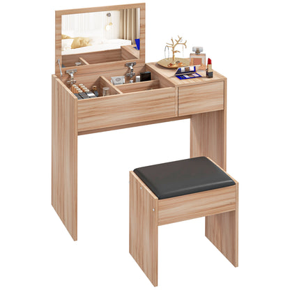 Makeup Vanity with Stool Makeup Table with Flip Top Mirror and Storage Boxes 80x40x79 cm and 40x30x40 cm Natural
