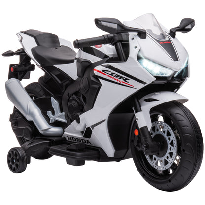 Electric Motorcycle with HONDA License for Kids 3-5 Years 6V Battery-Powered Motorcycle with Headlight, Horn, Music, and Removable Stabilizer Wheels 66 lbs Weight Capacity 90x44x52 cm White