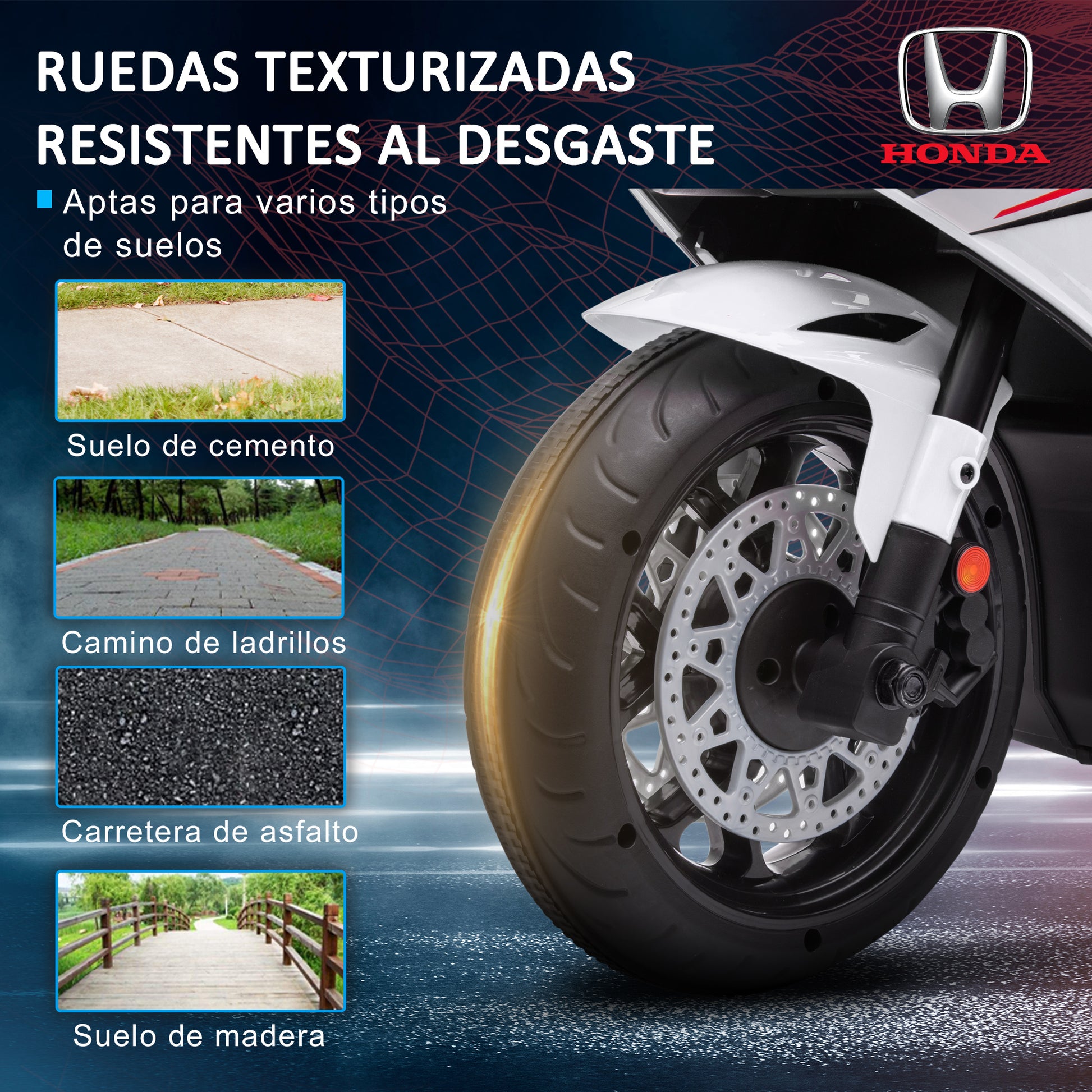 Electric Motorcycle with HONDA License for Kids 3-5 Years 6V Battery-Powered Motorcycle with Headlight, Horn, Music, and Removable Stabilizer Wheels 66 lbs Weight Capacity 90x44x52 cm White