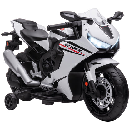 Electric Motorcycle with HONDA License for Kids 3-5 Years 6V Battery-Powered Motorcycle with Headlight, Horn, Music, and Removable Stabilizer Wheels 66 lbs Weight Capacity 90x44x52 cm White