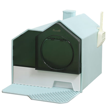 Cat Litter Box with Bottom Tray, Scoop, Filter, Hooded Toilet for Cats up to 8 kg, ABS, Plastic, Light Blue 47 x 45 x 42 cm