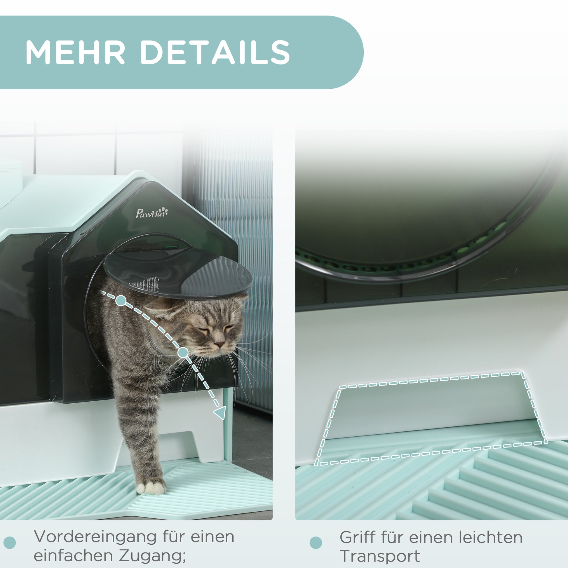 Cat Litter Box with Bottom Tray, Scoop, Filter, Hooded Toilet for Cats up to 8 kg, ABS, Plastic, Light Blue 47 x 45 x 42 cm