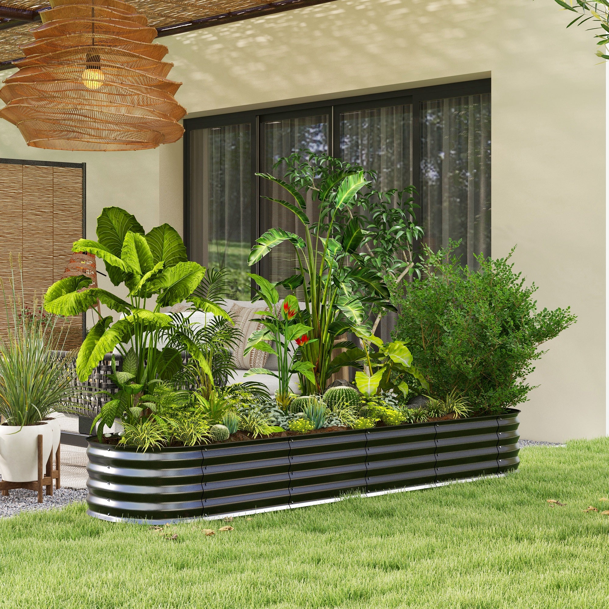 Modular Steel Raised Garden Bed Planter for Vegetables, Plants, Flowers - 240 x 62 x 30cm, Black