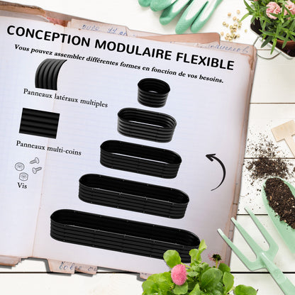 Modular Steel Raised Garden Bed Planter for Vegetables, Plants, Flowers - 240 x 62 x 30cm, Black