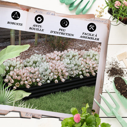 Modular Steel Raised Garden Bed Planter for Vegetables, Plants, Flowers - 240 x 62 x 30cm, Black