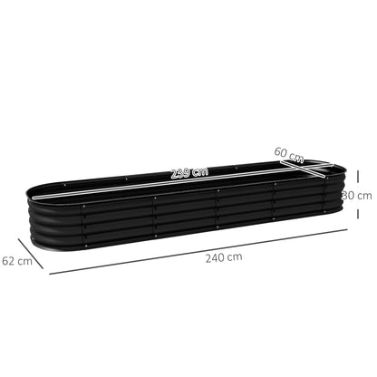 Modular Steel Raised Garden Bed Planter for Vegetables, Plants, Flowers - 240 x 62 x 30cm, Black