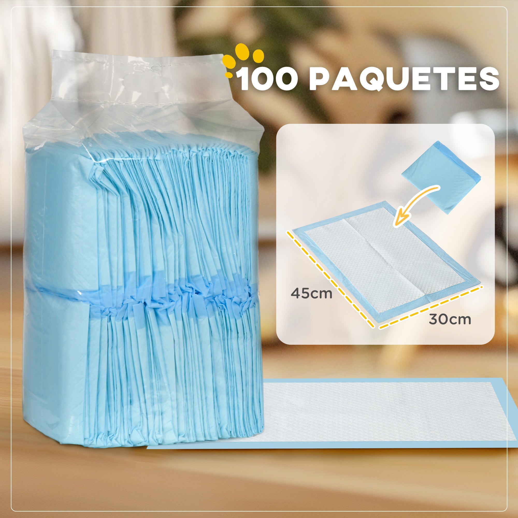 Pet Training Pads 100 Count 45x30 cm 6-Layer Design with Quick-Dry Surface Leak-Proof Blue