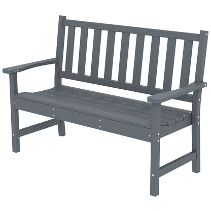 2-Seater Weatherproof Garden Bench, HDPE Plastic, Wood-Look Slatted Design, Ergonomic Backrest, 529 lb Capacity, 51.2 x 23.2 x 35.8 in, Gray
