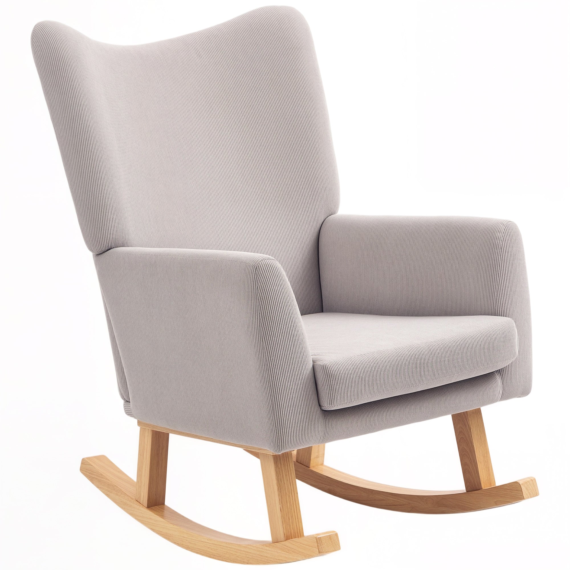 Rocking Chair Rocking Armchair with High Backrest, Corduroy Look, Rocking Chair Armchair Relaxing Armchair with Wide Armrest, Wood Runners, Nursing Chair for Living Room, Bedroom, Balcony Light Gray